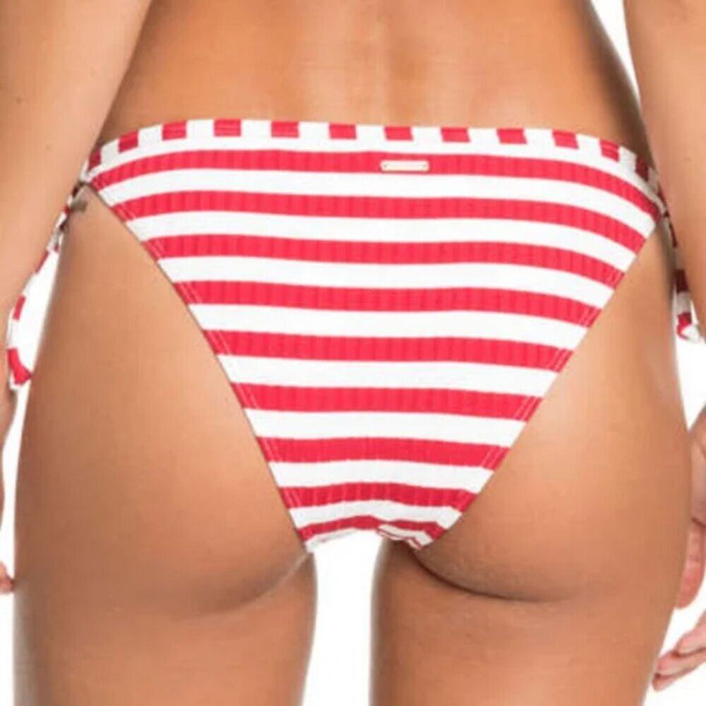 Roxy Hello July Tie String Red and White Ruffled Bikini Bottom Size L NWT - Picture 2 of 12